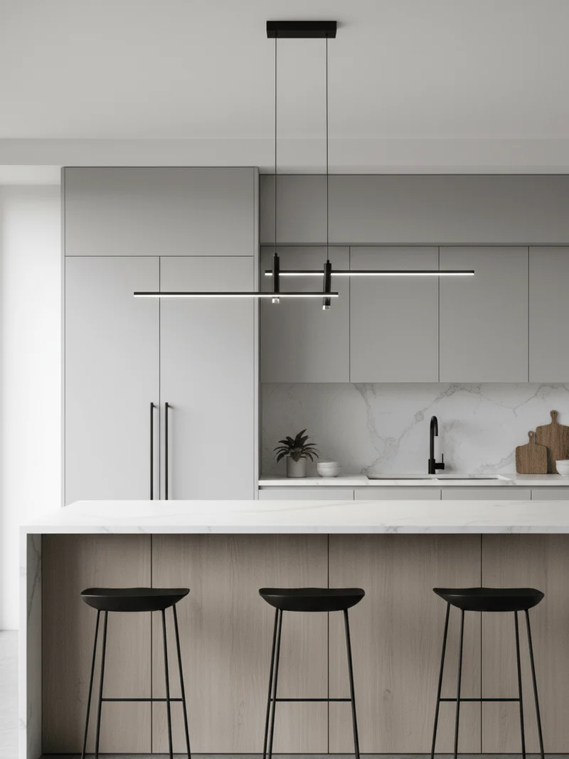 Lineaire hanglamp Links Island • 90/120/150cm • LED geïntegreerd • warm wit/neutraal/koel wit • dimbaar optie • zwart/goud • keuken-eiland boven tafel | Sansoti