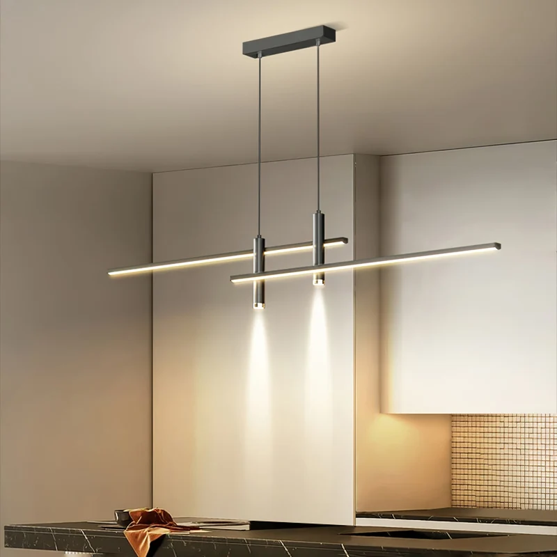 Lineaire hanglamp Links Island • 90/120/150cm • LED geïntegreerd • warm wit/neutraal/koel wit • dimbaar optie • zwart/goud • keuken-eiland boven tafel | Sansoti