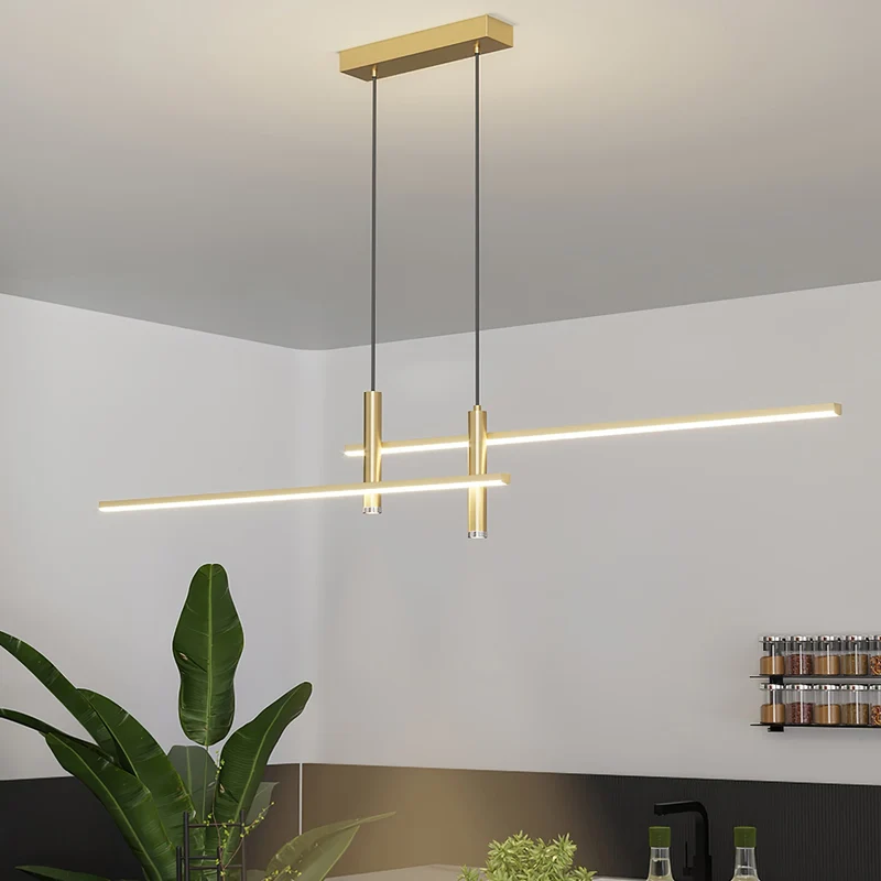 Lineaire hanglamp Links Island • 90/120/150cm • LED geïntegreerd • warm wit/neutraal/koel wit • dimbaar optie • zwart/goud • keuken-eiland boven tafel | Sansoti