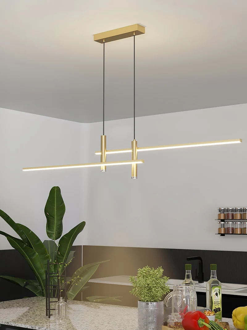 Lineaire hanglamp Links Island • 90/120/150cm • LED geïntegreerd • warm wit/neutraal/koel wit • dimbaar optie • zwart/goud • keuken-eiland boven tafel | Sansoti