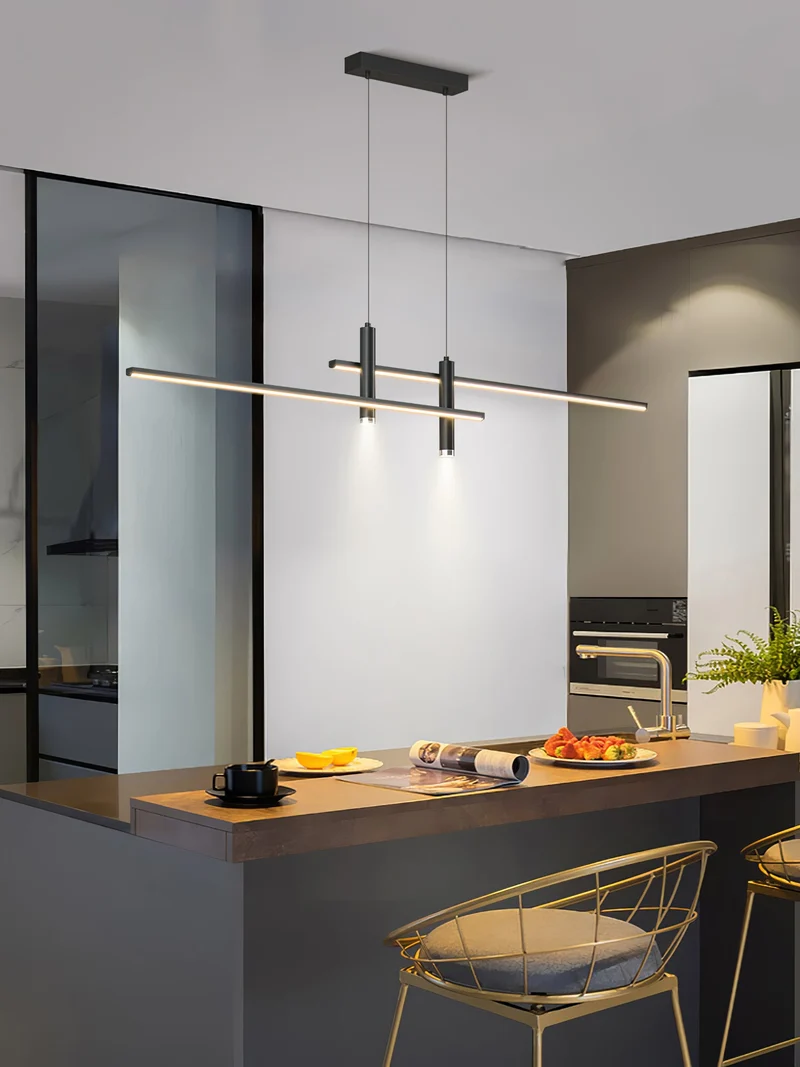 Lineaire hanglamp Links Island • 90/120/150cm • LED geïntegreerd • warm wit/neutraal/koel wit • dimbaar optie • zwart/goud • keuken-eiland boven tafel | Sansoti