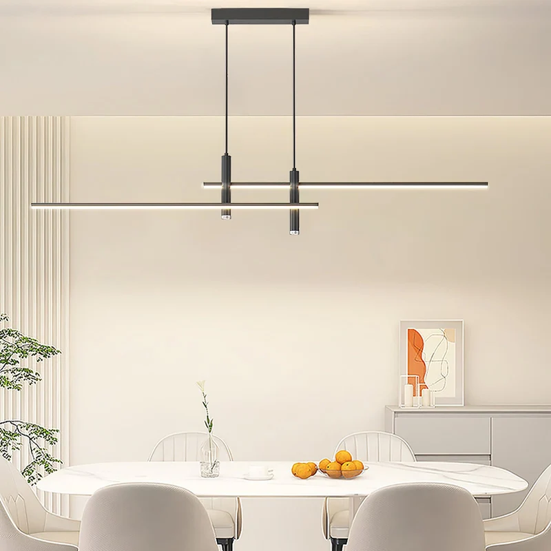 Lineaire hanglamp Links Island • 90/120/150cm • LED geïntegreerd • warm wit/neutraal/koel wit • dimbaar optie • zwart/goud • keuken-eiland boven tafel | Sansoti