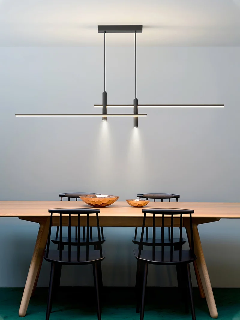 Lineaire hanglamp Links Island • 90/120/150cm • LED geïntegreerd • warm wit/neutraal/koel wit • dimbaar optie • zwart/goud • keuken-eiland boven tafel | Sansoti