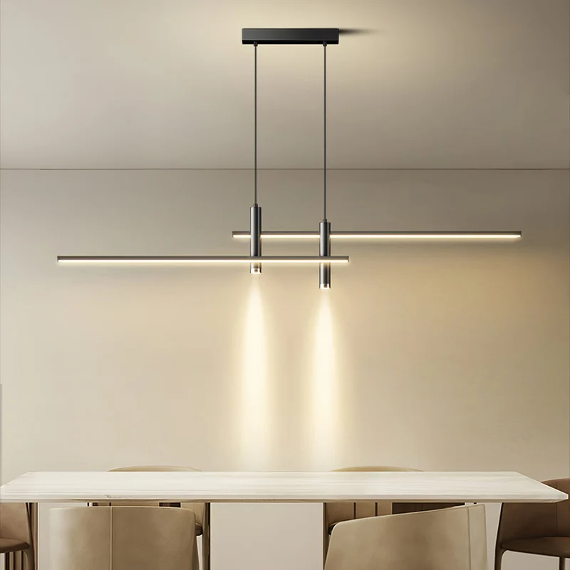 Lineaire hanglamp Links Island • 90/120/150cm • LED geïntegreerd • warm wit/neutraal/koel wit • dimbaar optie • zwart/goud • keuken-eiland boven tafel | Sansoti
