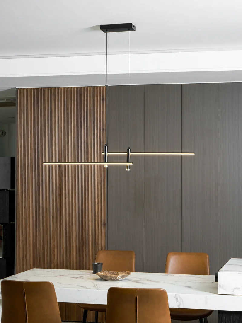 Lineaire hanglamp Links Island • 90/120/150cm • LED geïntegreerd • warm wit/neutraal/koel wit • dimbaar optie • zwart/goud • keuken-eiland boven tafel | Sansoti