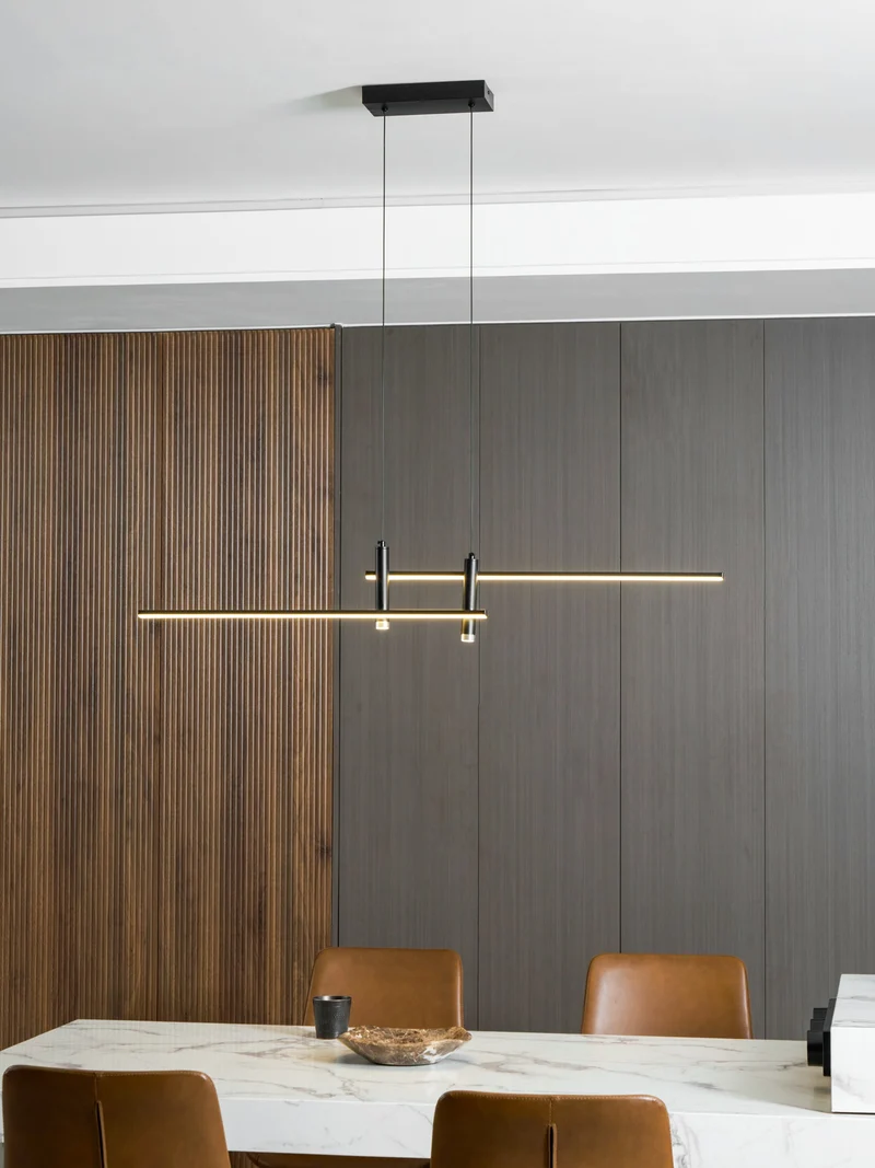 Lineaire hanglamp Links Island • 90/120/150cm • LED geïntegreerd • warm wit/neutraal/koel wit • dimbaar optie • zwart/goud • keuken-eiland boven tafel | Sansoti