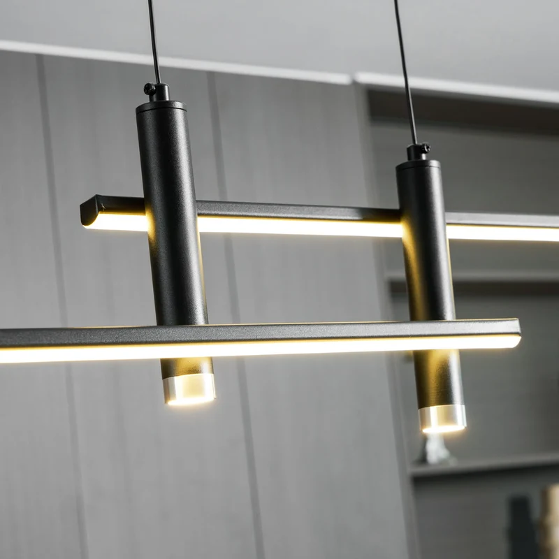 Lineaire hanglamp Links Island • 90/120/150cm • LED geïntegreerd • warm wit/neutraal/koel wit • dimbaar optie • zwart/goud • keuken-eiland boven tafel | Sansoti