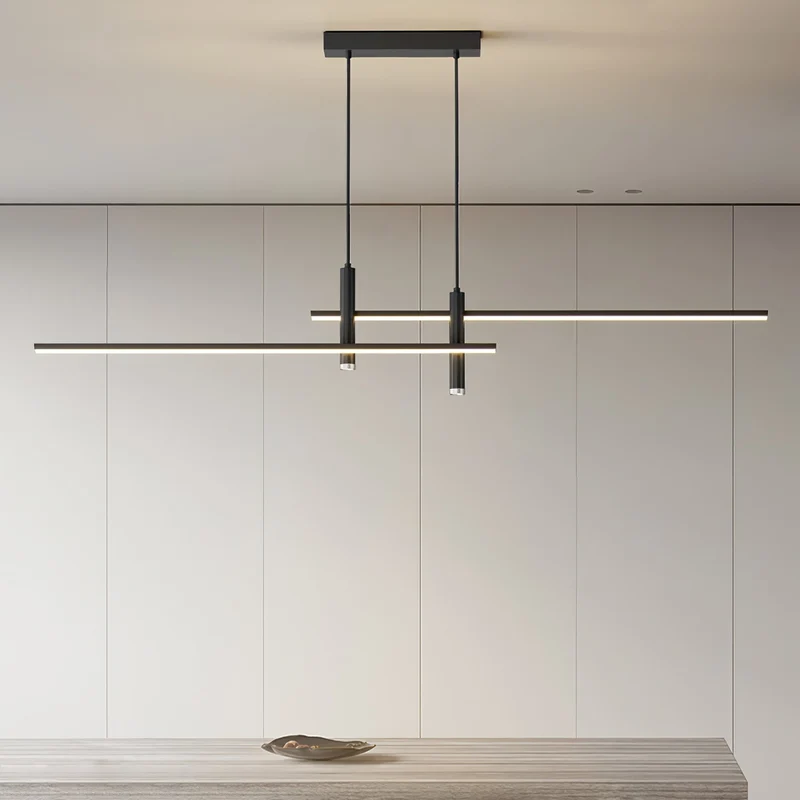 Lineaire hanglamp Links Island • 90/120/150cm • LED geïntegreerd • warm wit/neutraal/koel wit • dimbaar optie • zwart/goud • keuken-eiland boven tafel | Sansoti