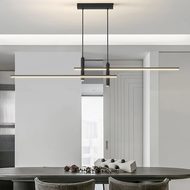 Lineaire hanglamp Links Island • 90/120/150cm • LED geïntegreerd • warm wit/neutraal/koel wit • dimbaar optie • zwart/goud • keuken-eiland boven tafel | Sansoti