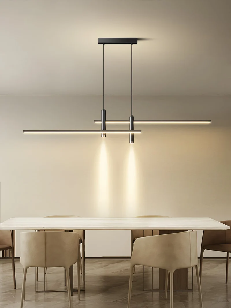 Lineaire hanglamp Links Island • 90/120/150cm • LED geïntegreerd • warm wit/neutraal/koel wit • dimbaar optie • zwart/goud • keuken-eiland boven tafel | Sansoti