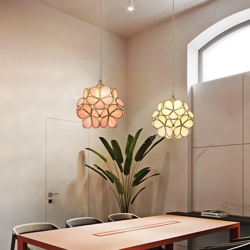 Glazen Bloembladlamp Hanglamp Messing Fitting Handgeblazen Glas Ø20cm Vijf Kleuren E26/E27 Pendelverlichting | Sansoti