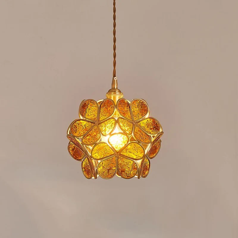 Glazen Bloembladlamp Hanglamp Messing Fitting Handgeblazen Glas Ø20cm Vijf Kleuren E26/E27 Pendelverlichting | Sansoti