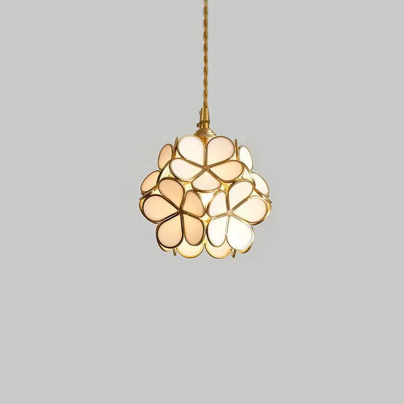 Glazen Bloembladlamp Hanglamp Messing Fitting Handgeblazen Glas Ø20cm Vijf Kleuren E26/E27 Pendelverlichting | Sansoti