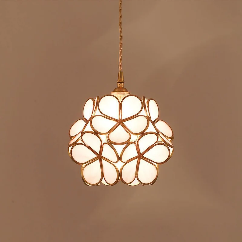 Glazen Bloembladlamp Hanglamp Messing Fitting Handgeblazen Glas Ø20cm Vijf Kleuren E26/E27 Pendelverlichting | Sansoti