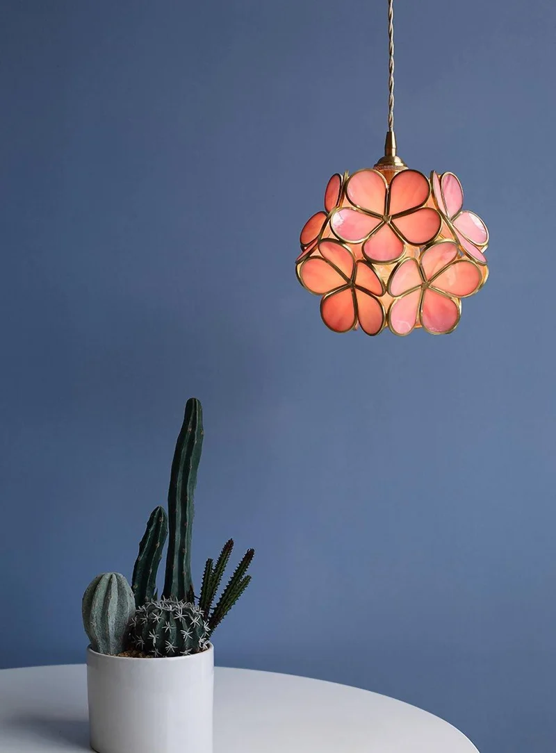 Glazen Bloembladlamp Hanglamp Messing Fitting Handgeblazen Glas Ø20cm Vijf Kleuren E26/E27 Pendelverlichting | Sansoti