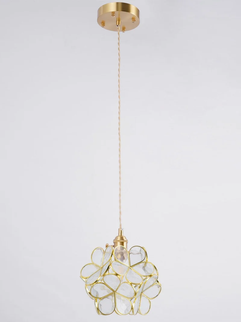 Glazen Bloembladlamp Hanglamp Messing Fitting Handgeblazen Glas Ø20cm Vijf Kleuren E26/E27 Pendelverlichting | Sansoti