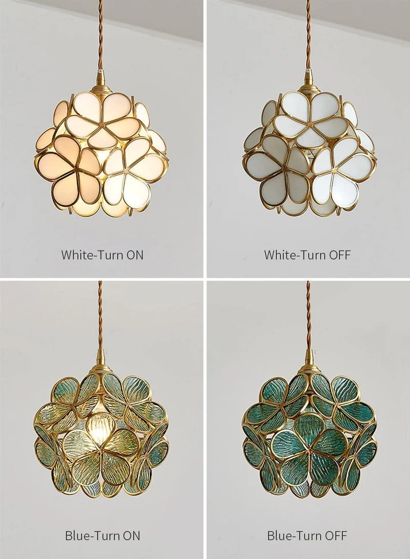 Glazen Bloembladlamp Hanglamp Messing Fitting Handgeblazen Glas Ø20cm Vijf Kleuren E26/E27 Pendelverlichting | Sansoti