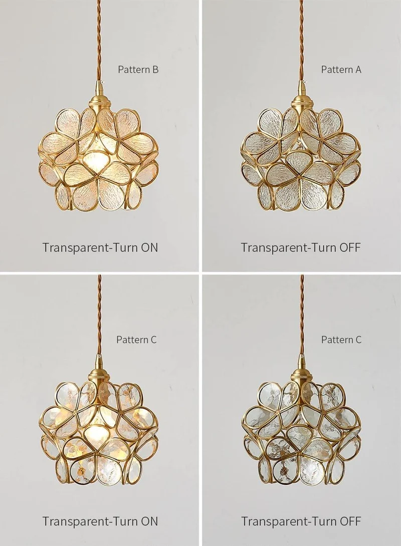 Glazen Bloembladlamp Hanglamp Messing Fitting Handgeblazen Glas Ø20cm Vijf Kleuren E26/E27 Pendelverlichting | Sansoti