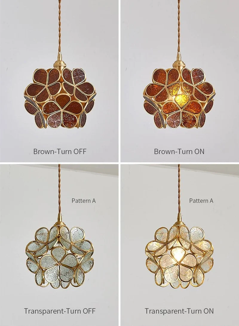 Glazen Bloembladlamp Hanglamp Messing Fitting Handgeblazen Glas Ø20cm Vijf Kleuren E26/E27 Pendelverlichting | Sansoti