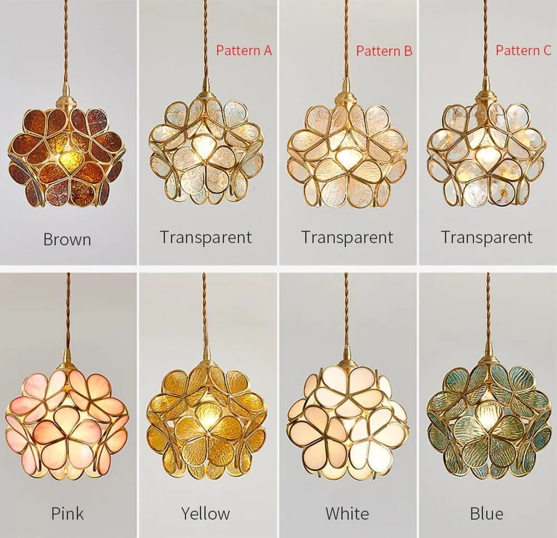 Glazen Bloembladlamp Hanglamp Messing Fitting Handgeblazen Glas Ø20cm Vijf Kleuren E26/E27 Pendelverlichting | Sansoti