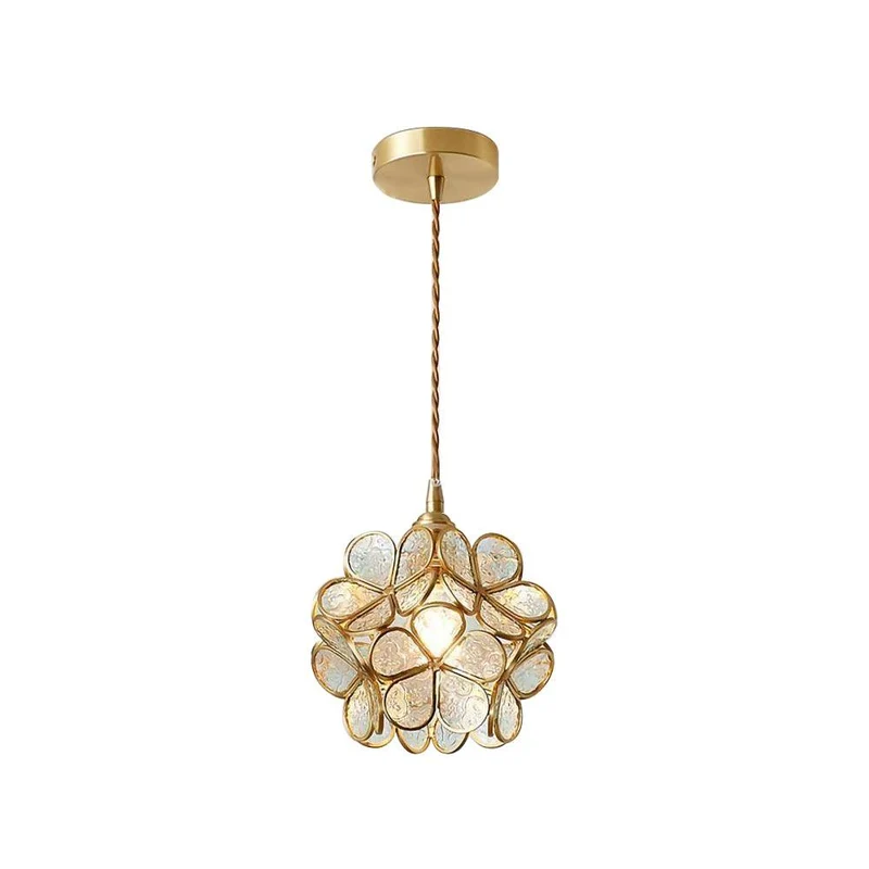 Glazen Bloembladlamp Hanglamp Messing Fitting Handgeblazen Glas Ø20cm Vijf Kleuren E26/E27 Pendelverlichting | Sansoti