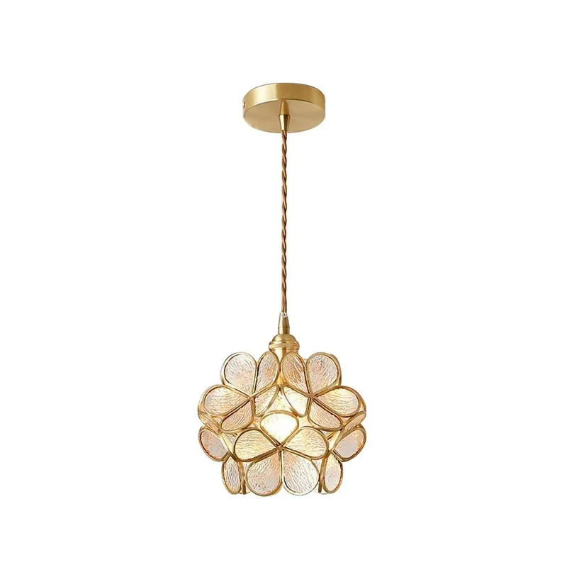 Glazen Bloembladlamp Hanglamp Messing Fitting Handgeblazen Glas Ø20cm Vijf Kleuren E26/E27 Pendelverlichting | Sansoti