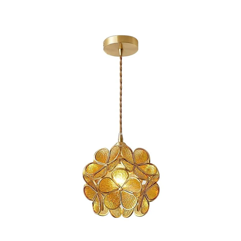 Glazen Bloembladlamp Hanglamp Messing Fitting Handgeblazen Glas Ø20cm Vijf Kleuren E26/E27 Pendelverlichting | Sansoti
