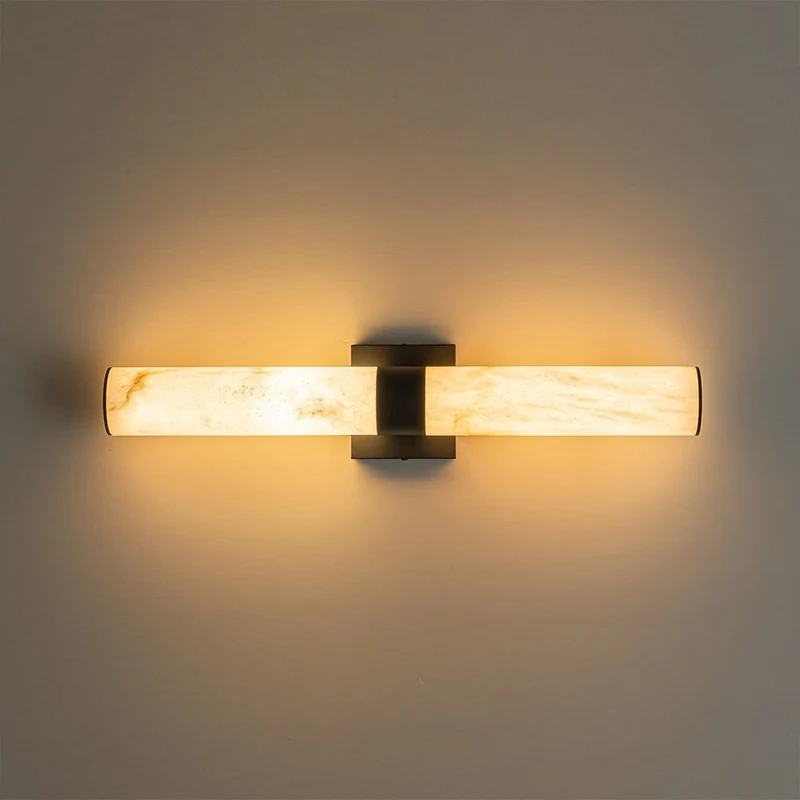 Lineaire LED Wandlamp met Albast – Moderne Badkamerverlichting in Messing of Zwart – 60cm Dimbaar 3000K | Sansoti