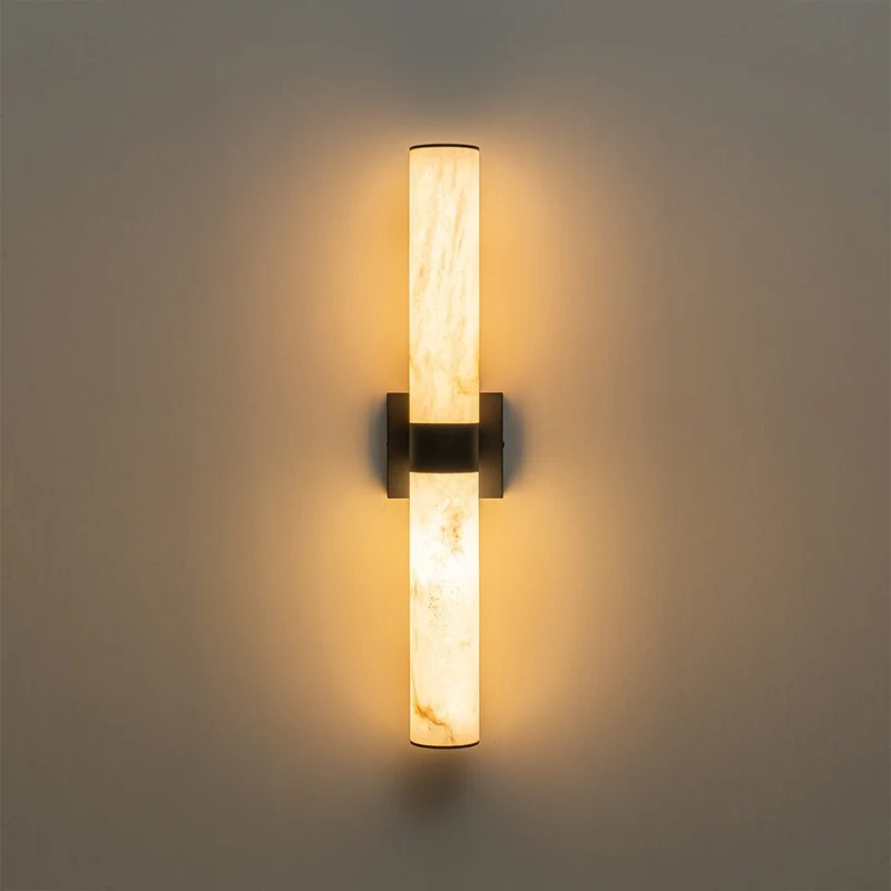 Lineaire LED Wandlamp met Albast – Moderne Badkamerverlichting in Messing of Zwart – 60cm Dimbaar 3000K | Sansoti