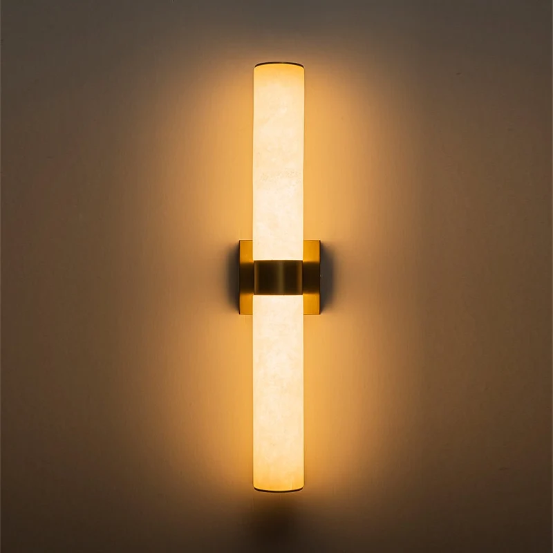 Lineaire LED Wandlamp met Albast – Moderne Badkamerverlichting in Messing of Zwart – 60cm Dimbaar 3000K | Sansoti