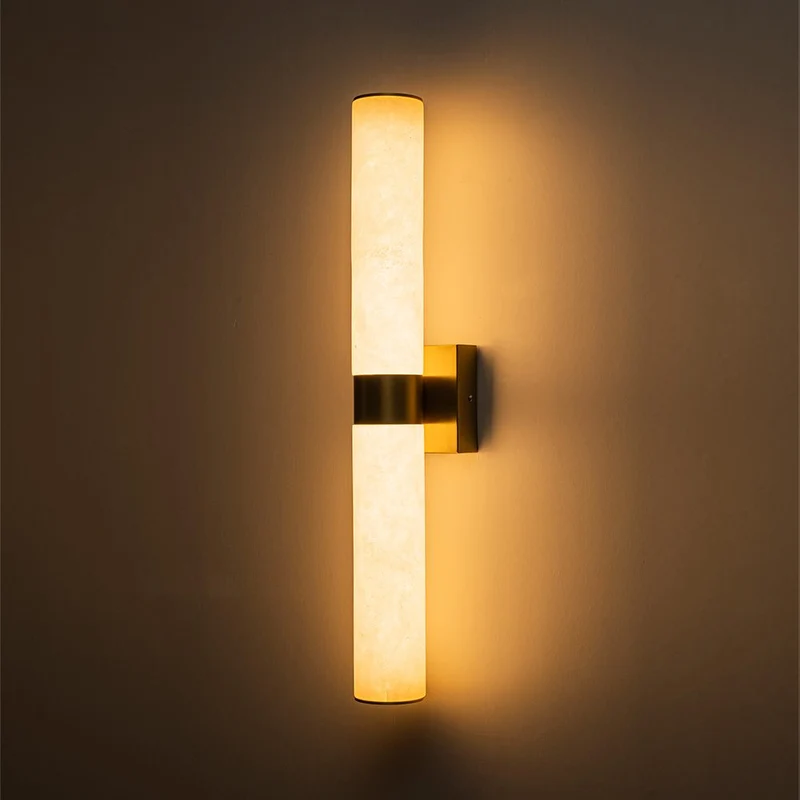 Lineaire LED Wandlamp met Albast – Moderne Badkamerverlichting in Messing of Zwart – 60cm Dimbaar 3000K | Sansoti