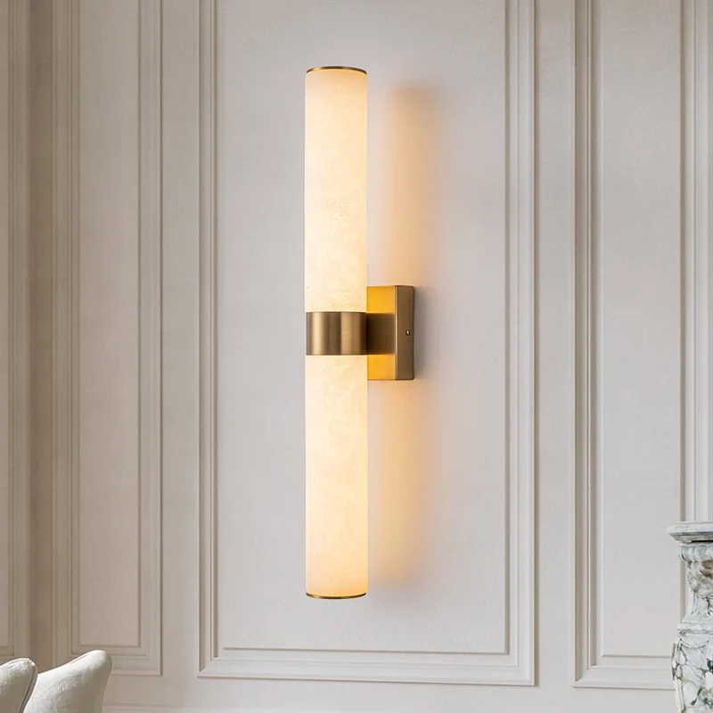 Lineaire LED Wandlamp met Albast – Moderne Badkamerverlichting in Messing of Zwart – 60cm Dimbaar 3000K | Sansoti