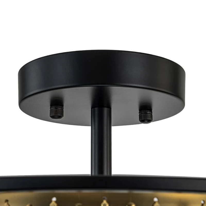 Kristallen Plafondlamp met Drie Lichtpunten en Kaarsverlichting – Zwart en Messing Afwerking | Sansoti
