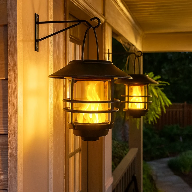 Solarlantaarns met Flammeneffect voor Tuin en Veranda – Atmosferische Wandverlichting 2 Stuks | Sansoti