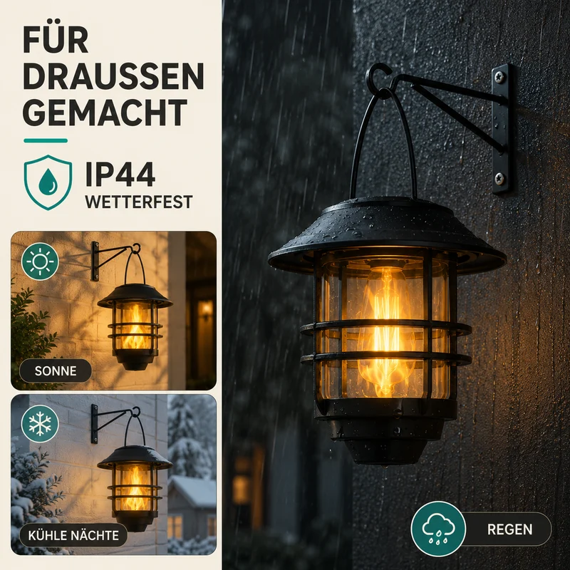Solarlantaarns met Flammeneffect voor Tuin en Veranda – Atmosferische Wandverlichting 2 Stuks | Sansoti