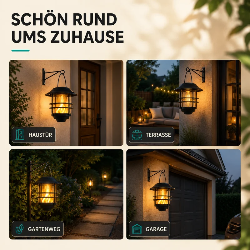 Solarlantaarns met Flammeneffect voor Tuin en Veranda – Atmosferische Wandverlichting 2 Stuks | Sansoti