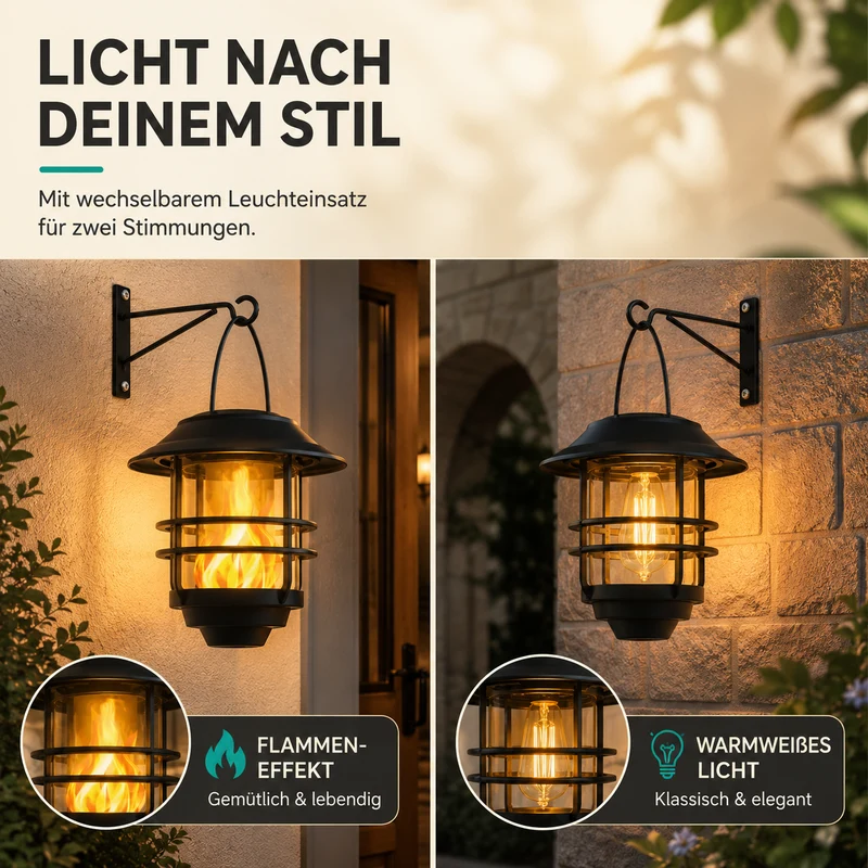 Solarlantaarns met Flammeneffect voor Tuin en Veranda – Atmosferische Wandverlichting 2 Stuks | Sansoti