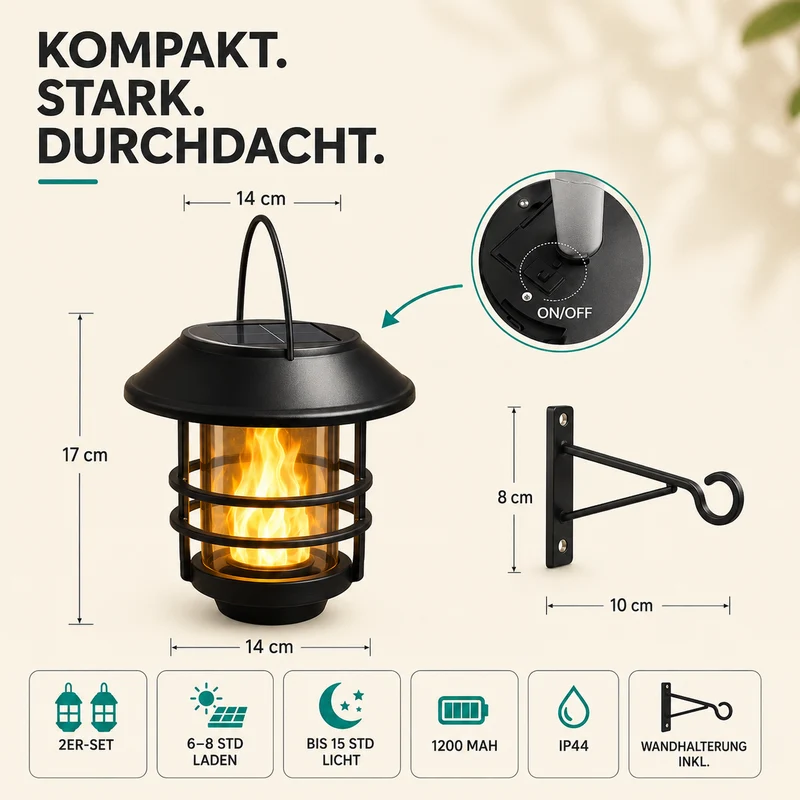 Solarlantaarns met Flammeneffect voor Tuin en Veranda – Atmosferische Wandverlichting 2 Stuks | Sansoti