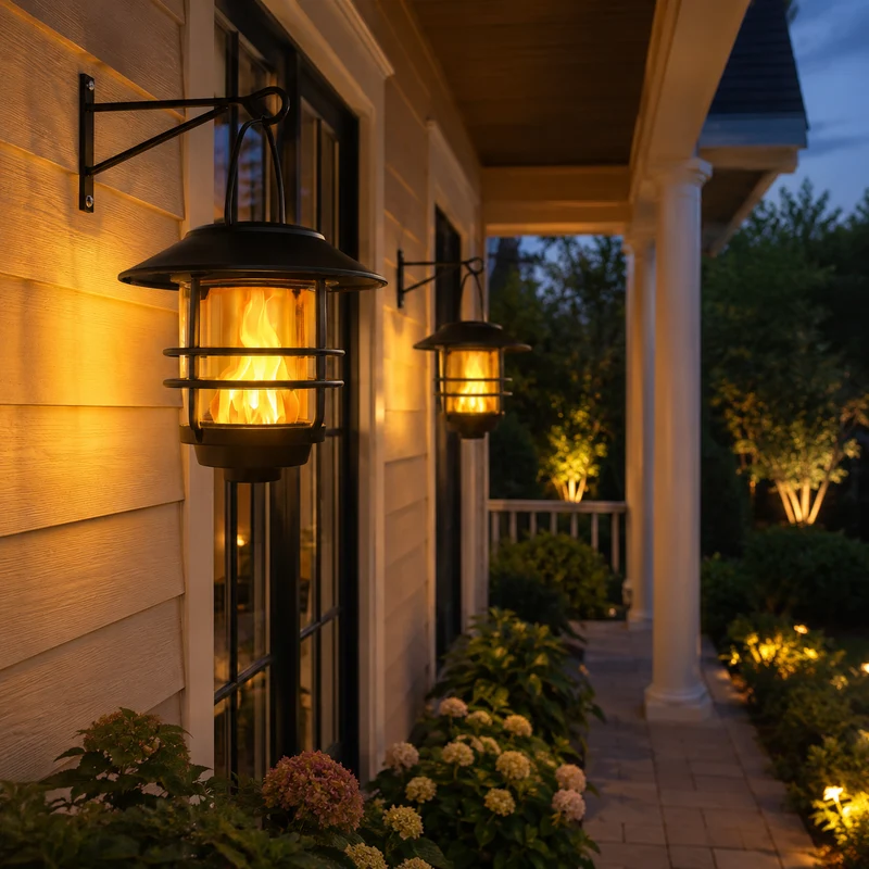 Solarlantaarns met Flammeneffect voor Tuin en Veranda – Atmosferische Wandverlichting 2 Stuks | Sansoti