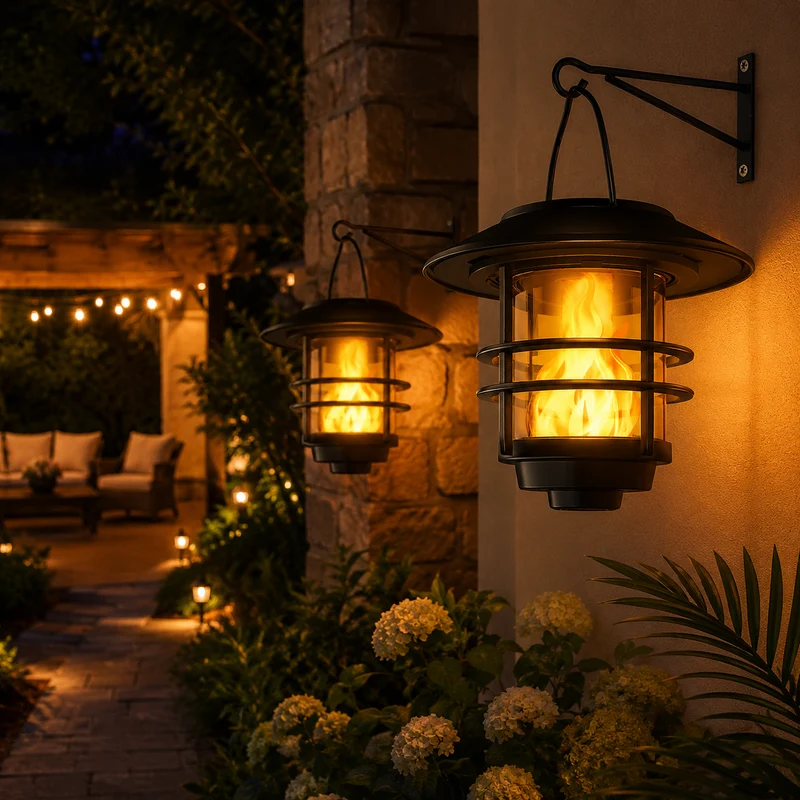 Solarlantaarns met Flammeneffect voor Tuin en Veranda – Atmosferische Wandverlichting 2 Stuks | Sansoti