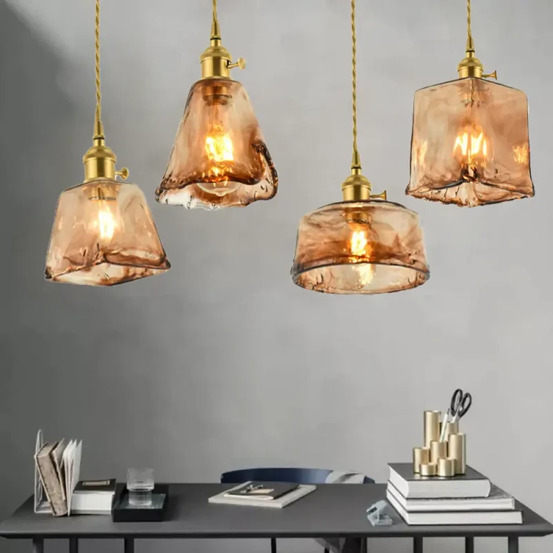 Vintage Hanglamp met Kegelkap in Glas – Messing/Koper Armatuur voor Woonkamer & Eetkamer | Sansoti