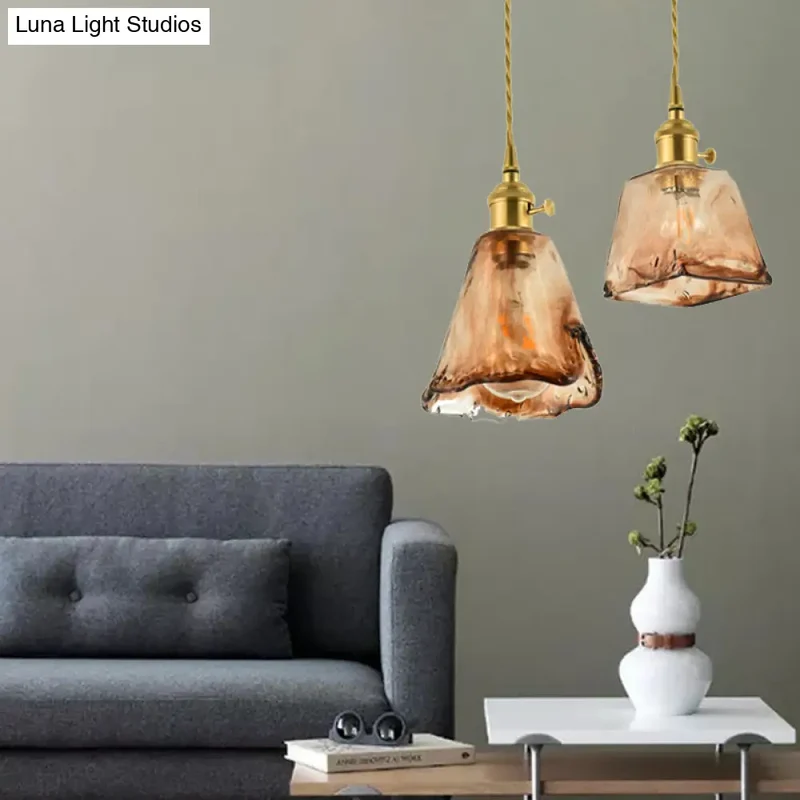 Vintage Hanglamp met Kegelkap in Glas – Messing/Koper Armatuur voor Woonkamer & Eetkamer | Sansoti
