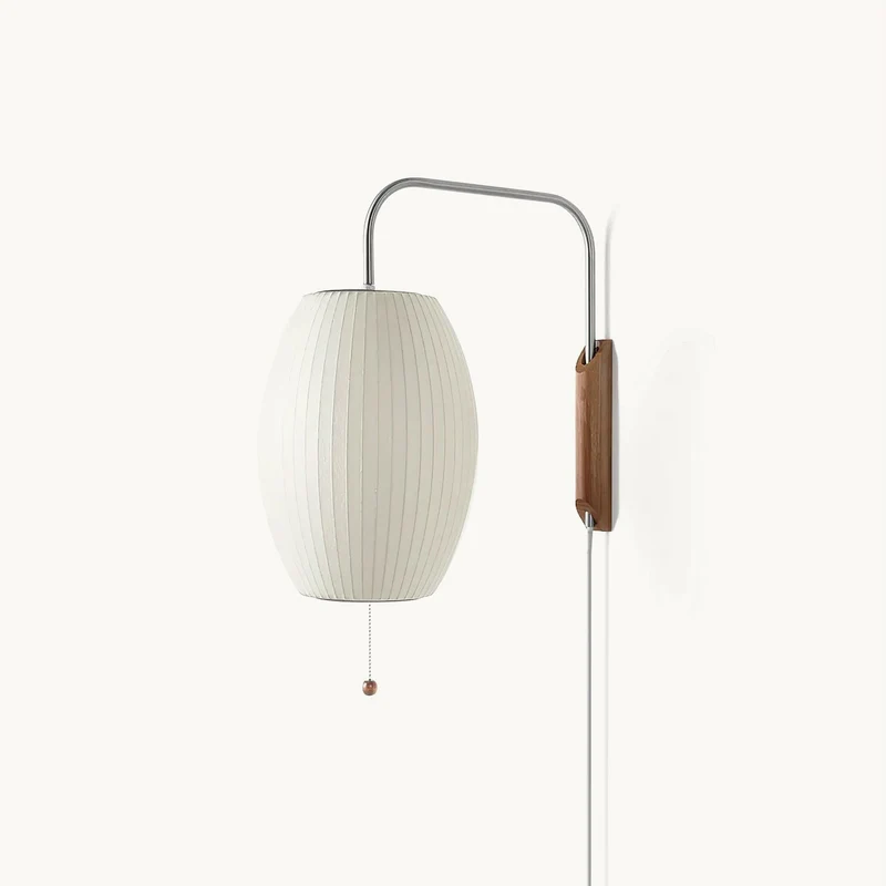 Wandlamp met Scharnierende Kap - Plug-In - Verstelbare Lichtrichting - Scandinavisch Design - Walnoot Accent | Sansoti