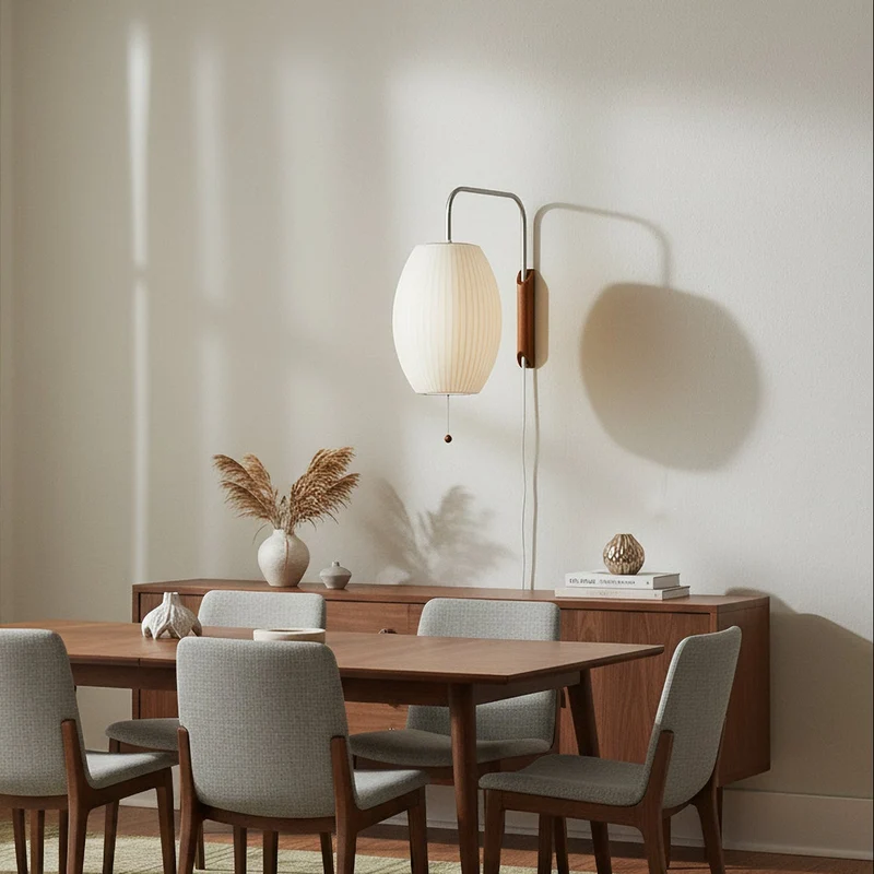 Wandlamp met Scharnierende Kap - Plug-In - Verstelbare Lichtrichting - Scandinavisch Design - Walnoot Accent | Sansoti