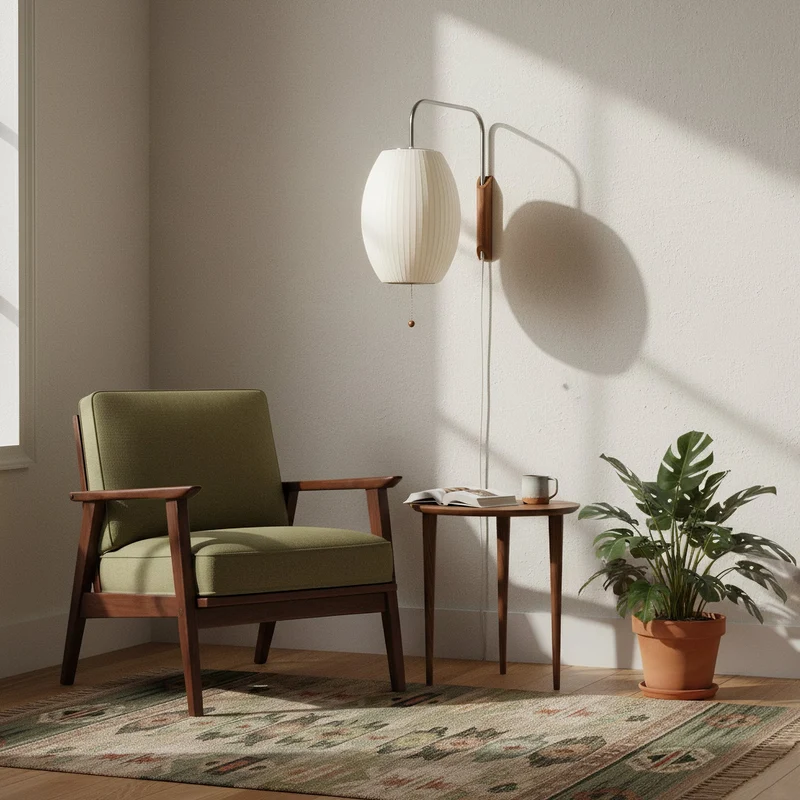 Wandlamp met Scharnierende Kap - Plug-In - Verstelbare Lichtrichting - Scandinavisch Design - Walnoot Accent | Sansoti