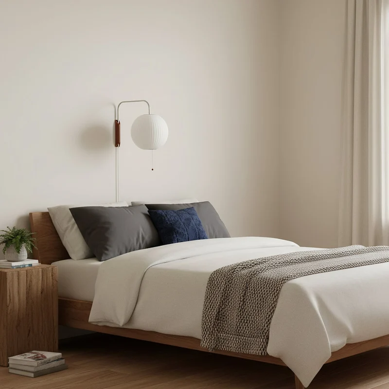 Wandlamp met Scharnierende Kap - Plug-In - Verstelbare Lichtrichting - Scandinavisch Design - Walnoot Accent | Sansoti
