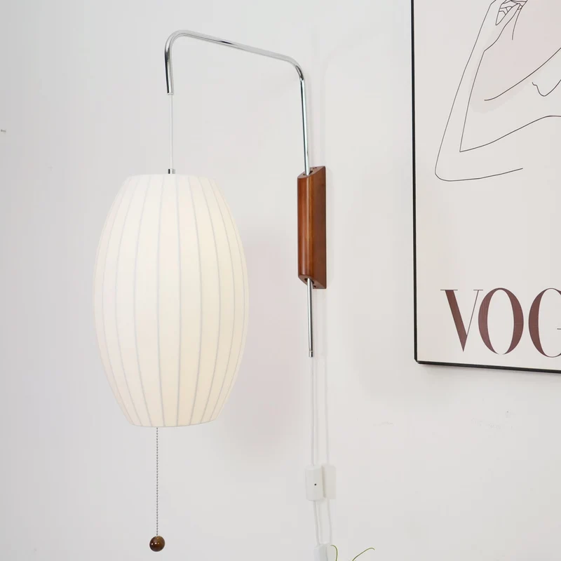 Wandlamp met Scharnierende Kap - Plug-In - Verstelbare Lichtrichting - Scandinavisch Design - Walnoot Accent | Sansoti