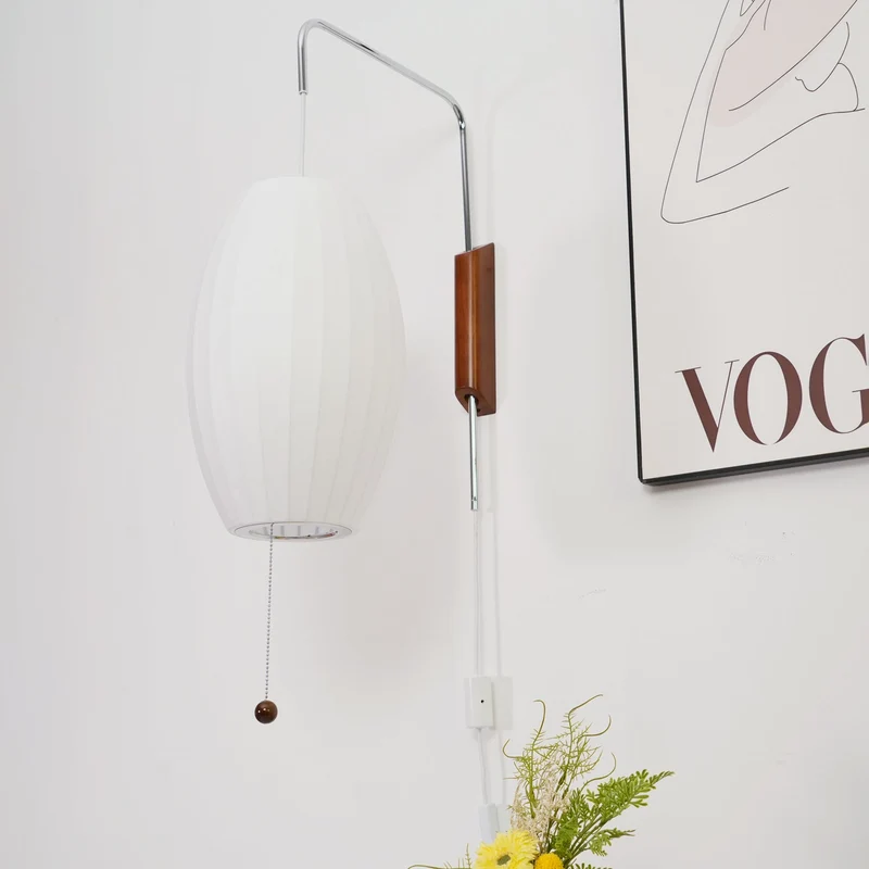 Wandlamp met Scharnierende Kap - Plug-In - Verstelbare Lichtrichting - Scandinavisch Design - Walnoot Accent | Sansoti