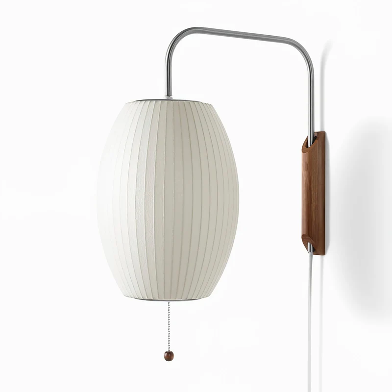 Wandlamp met Scharnierende Kap - Plug-In - Verstelbare Lichtrichting - Scandinavisch Design - Walnoot Accent | Sansoti