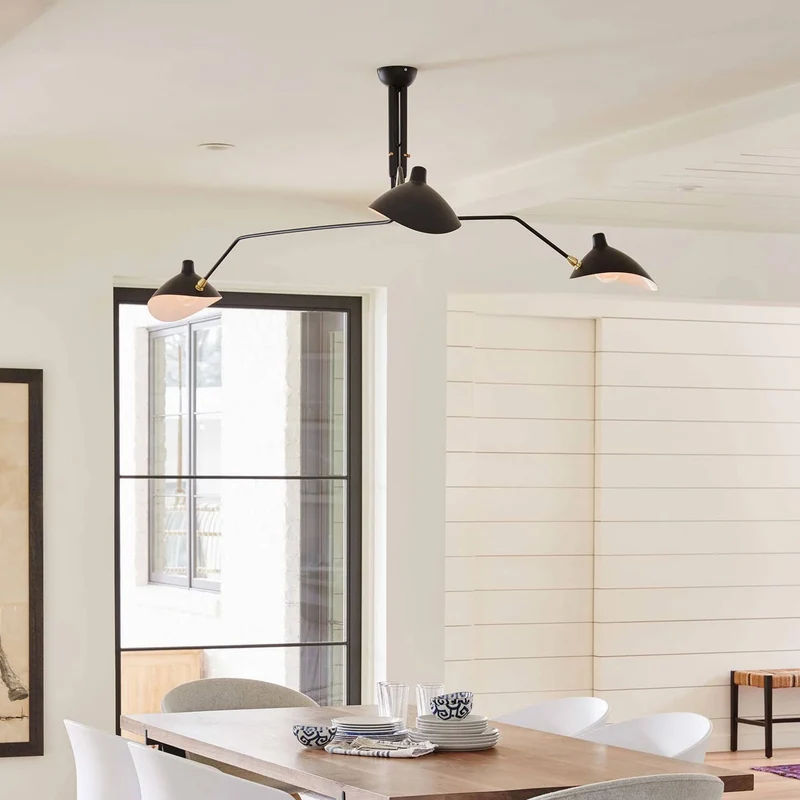 Plafondlamp Spider 3 Armen Mid-Century Modern Messing Verstelbaar Zwart Wit Grote Ruimte Restaurant Loft Stalen Armatuur Geïnspireerd Design | Sansoti